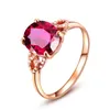 Fina smycken Ruby ringar för kvinnor 18k Rose Gold Ring Engagement Diamond Natural Oval Red Tourmaline Stone Gemstone Födelsedag Presentkluster