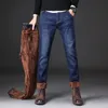 Mäns Jeans Fashion Tjock Rak Business Casual Classic Slim Denim Trousers 2022 Höst Vinter Male Brand Byxor