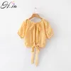 H.SA Backless Sexy Women Summer Wrap Sleeve Womens Tops and Blouses Short Shirt Girl Blusa Plaid Bow Blouse 210417