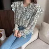 Jesień Z Długim Rękawem Bluzki Kobiety Drukowane Wild Szyfonowa Bluzka Koreański Ubrania Vintage Potargane Różowe Koszule Kobieta 10336 210508
