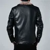 毛皮の襟メンズジャケットのファウックスフリース男性レザージャケットスリムフィットコートメンズスタンドJaqueta Puコートバイカージャケットカジュアルオートバイ211110