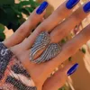 Vintage Silver Color Angel Wings Metal Band Rings Women Punk Geometric Alloy Joint Midi Ring Gothic Jewelry