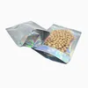 100ピースロット再販可能なスタンドアップジッパーバッグアルミホイルパウチプラスチックホログラフィック臭い防止袋パッケージ食品化粧品貯蔵包装