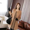 Sonbahar Kış Kadın Yün Ceket Stil Moda Kürk Yaka Orta-Uzun Karışımları Ceket Kuşak Çift Yüzlü Peluş 211021
