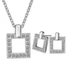 18K Platinum Plated Fashion Women Square Jewelry Sets Austrian Crystal Pendant Necklaces Stud Earrings for Women