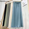 Nomikuma Stretch Alta Cintura Calças Mulheres Sólida Cor Reta Loose Ankle Comprimento Calças Casuais All-Match Pantalones Chic 210514