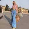 Mulheres 90s y2k patchwork largo perna mãe jeans grandes bolso cargo calças vintage mopping casual streetwear namorado denim 211129