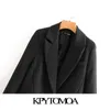 KPYTOMOA Kadınlar Moda Ofis Giyim Tek Düğme Blazer Ceket Vintage Uzun Kollu Cepler Kadın Giyim Şık 211006 Tops