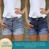 Sommer Vintage Faded und Distressed Jean Shorts Frauen mit Taschen Plus Size Frau Casual Loch Short Denim 210428