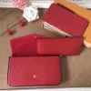 Kvinnakv￤llsp￥sar trycker blommor 3 Set Chain Bag Real Leather Wallet Card Crossbody Purse Shoulder Messenger Walls Handv￤ska