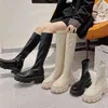 Knee High Boots For Women Autumn New Fashion Ladies Ankle Boots Thick Heels Platform Female Shoes Slip On Balck White Long Boots Y1125