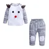 Renna Set di vestiti per neonato Costumi di Natale T-shirt per neonato Pantalone 2 pezzi Completo di abbigliamento Cervo Tuta per neonato in pile 210413