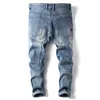 Street Style Fashion Men Jeans Retro Ljusblå Elastisk Slim Fit Spliced ​​Designer Biker Hip Hop Denim Punk Byxor