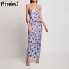 Strappy Dresses Women Sleeveless Backless Fashion Clothes Slim Sexy & Club Ankle-Length Holidays Printing Kleider Damen 210513