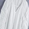 ZA White Long Puff Sleeve Ruched Blouse Dames V-hals Elastische Vintage Spring Shirts Vrouw Mode Gemonteerde Casual Top Blusas 210602