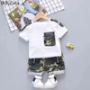 Bebek Erkek Giysileri Setleri Toddler Bebek Erkek Kişilik Deseni Kısa Kollu T-Shirt   Şort 2 Parçalı Set G220310