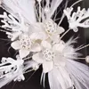 3 pezzi argento colore piuma gioielli da donna orecchini da sposa in cristallo set accessori da sposa fiore due fermagli per capelli