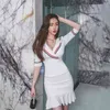 Bianco A Line Office Dress Korean Ladies Summer Manica Corta V Collo a V Cabaret Sexy Club Abiti da club per le donne 210602