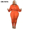 CM.YAYA Active Sweatsuit de talla grande XL-5XL conjunto de mujer con capucha camisetas y pantalones conjunto a juego chándal Fitness dos conjunto de 2 piezas Y0625