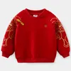 Winter 2 3-12 Years Embroidery Red Ethnic Thickening Traditional Chinese Year Style Sweatshirt For Kids Baby Boys Girls 220309