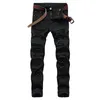 Män rippade jeans Vit Red Black Stretch Slim Fit Spring Autumn Denim Pants Distressed Hip Hop Streetwear Biker Jeans Pants X0621