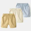 Boys Beach Shorts Summer Todder Baby Causal Clothes Kids Solid Color Trousers Pocket Pants 100% Cotton For 2-8 10 Years 210529