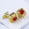 Bridegroom Wedding Party Business Men French Shirts Cuff Links Black Red Crystal Zircon Cufflinks Golden Cufflink With Gift Bag