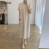 Simple Long Bas Pull Robe Femmes O-cou À Manches Courtes Lâche Pull Femme Vestidos Lingge Twist Motif Blanc Robe 210422