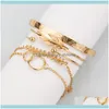 Oorbellen Sieraden Sets JewelryOrings Ketting 5 stks / set Bohemian Gold Color Armband Set Moon Leaf Crystal Opal Open voor Dames Punk Boho B