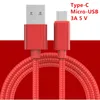 1 متر / 2 متر طول نايلون مضفر التفاف سريع شحن سريع 3A USB لنوع كابل بيانات مايكرو-ج سامسونج هواوي Xiaomi OPPO VIVO