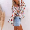 Mulheres Sexy Off Ombro Floral Impressão Blusas Tops Verão Longo Flare Manga Chiffon Boho Blusas Ropa de Mujer 210416