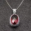 Pendentif Colliers Hermosa Incroyable Ovale Brillant Sang Rouge Garnet Argent Couleur Pour Femmes Charms Chaîne Collier 20 Inch316I