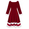 レディースレディース新年のドレスソフトベルベットスクープネックロングスリーブ夫人サンタクロースコスチューム大人のクリスマスファンシー衣装
