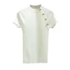 Shintimes cienki z dzianiny biały przycisk Tshirt z krótkim rękawem Kobiet 2020 Summer Solid Casual T-shirt żeńska koszulka żeńska femme cx200713