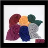 Sarongs Wraps Hats, Scarves & Gloves Fashion Aessories Drop Delivery 2021 Single Color Cotton And Linen Style Hair Beard Turban Wrinkle Scarf