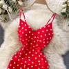 Singreiny Mujeres Polka Dot Strap Vestido sin mangas Backless V Cuello delgado Vestidos de fiesta Summer Sexy Off Hombro Split Mini Vestido 210419