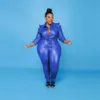 Grande taille femmes vêtements PU deux pièces ensembles bureau Lay à manches longues haut pantalon solide mode tenues en gros goutte 211023