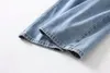 Mode tvättade hålknappfickor raka jeans kvinna vår och höstkvinnor