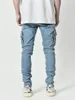 Mens Multi Pocket Cargo Jeans Casual Cotton Denim Trousers Fashion Pencil Pants Side Pockets