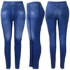 Femmes Polaire Doublé Hiver Jeggings Leggings Sans Couture Lady Casual Taille Haute Faux Jeans Denim Slim Crayon Pantalon 211215