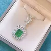 OEVAS 100 925 Sterling Silver 911mm Synthetic Emerald Pendant Necklace For Women Sparkling High Carbon Diamond Fine Jewelry8492491