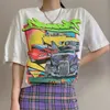 夏の面白い車のクラブの手紙プリントビンテージティーブラックホワイトコットン半袖グラフィックグランジTシャツ女性のTシャツ