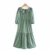 Summer Women Plaid Dress V-Neck Lantern Sleeve Ruffles Bow Tie es Female Vintage Elegant Clothes vestidos 210513