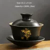Retro Noir Gaiwan avec couvercle Couvercle Saucer Kit Coupe en céramique Coup de coupe en Gold Lotus Tureen Tea Bol TeaCup Décor Crafts