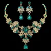 Ohrringe Halskette Barock Gold Grün Rot Blau Kristall Brautschmuck Sets Strass Tiara Crown Ohrring Choker Hochzeit Dubai Set