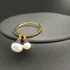 Sterling Silber Perle Lila Ring Weibliche Goldgelb Retro Temperament Zeigefinger Cluster Ringe