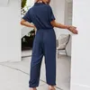 Kobiety Jumpsuits damskie ubrania jednoczęściowe moda jesienna wiosna wiosna luźna modna solidna kolor w dekolcie krótki rękaw