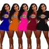 2022 Designers Femmes Cause Robes D'été À Manches Courtes Sexy Imprimé Taille Découpée Fermeture À Glissière Mini Jupe Fête Discothèque Vêtements