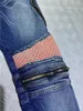 Autumn Mens Jeans 22SS Designer Ripped Yellow Stripe Vintage Zipper Style Fashion Men Denim Pnats Slim Motorcycle Biker Causal Men278c