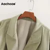 Aachoae Mode Armee Grün Farbe Kurzer Blazer Frauen Patchwork Langarm Arbeitskleidung Blazer Dame Tasche Single Button Mantel 210413